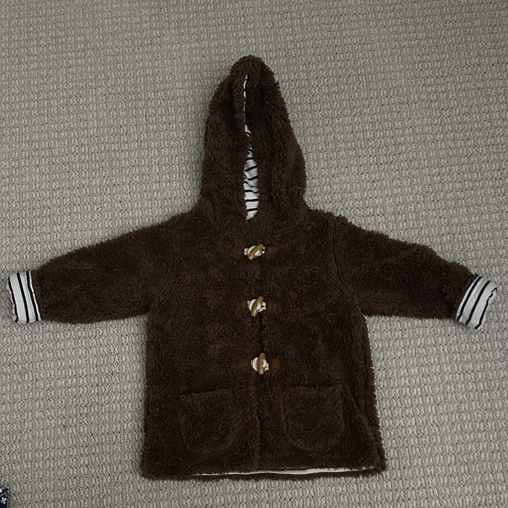 Baby Boden brown fleece jacket with Cream Striped lining